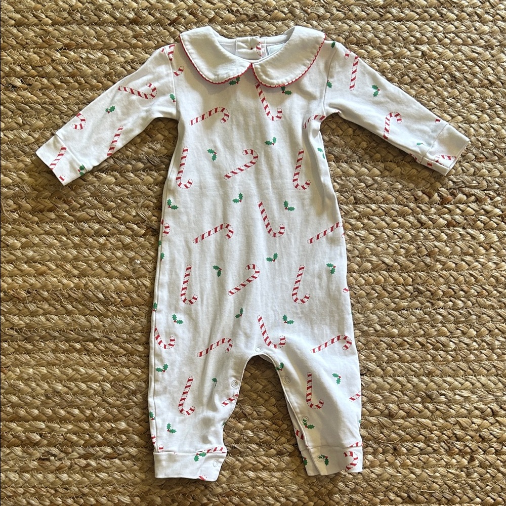 Little English candy cane holly leaf Christmas holiday onesie, 12M